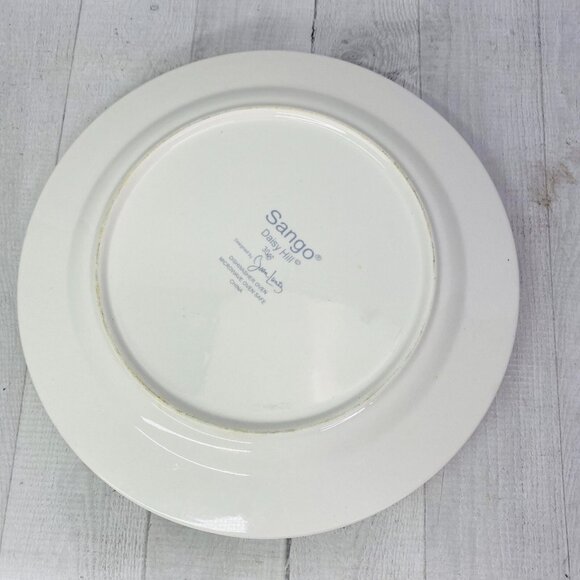 Sango Joan Luntz DAISY HILL 3045 Green Border Round China Dinner Plates Set of 4 - Picture 3 of 12